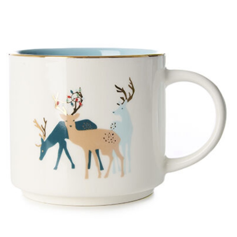 Reindeer and Christmas Lights Gold Trim Holiday Oversized Mug by Morris National